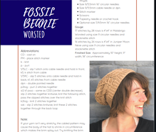 Load image into Gallery viewer, The first page of the Fossil Beanie pattern is shown here.  It contains some of the design&#39;s abbreviations and materials needed.
