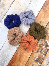 Load image into Gallery viewer, Five cotton scrunchies arranged in a circle.  They are all different colors.
