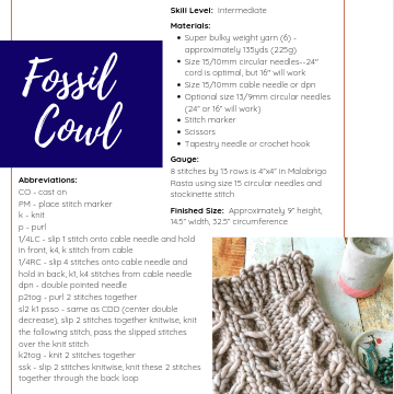 Fossil Cowl Pattern